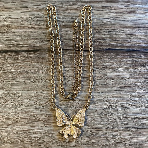 Hand Crafted Jewelry - Handmade Gold Chain Butterfly Statement Necklace